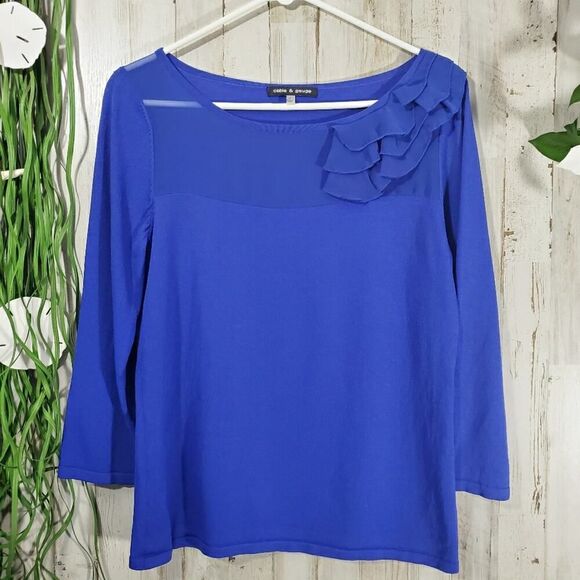 Cable and Gauge Ruffled Blouse Blue Size Medium - Picture 1 of 7